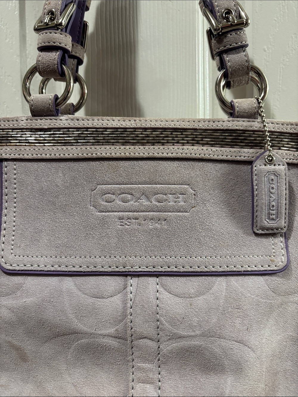 COACH Lavender Suede Tote with Purple Trim - Picture 3 of 8